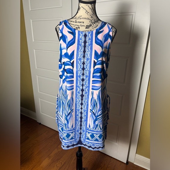 Lilly Pulitzer Donna Romper Pink Tropics Heat Wave Blue Leaf Print - Picture 4 of 7